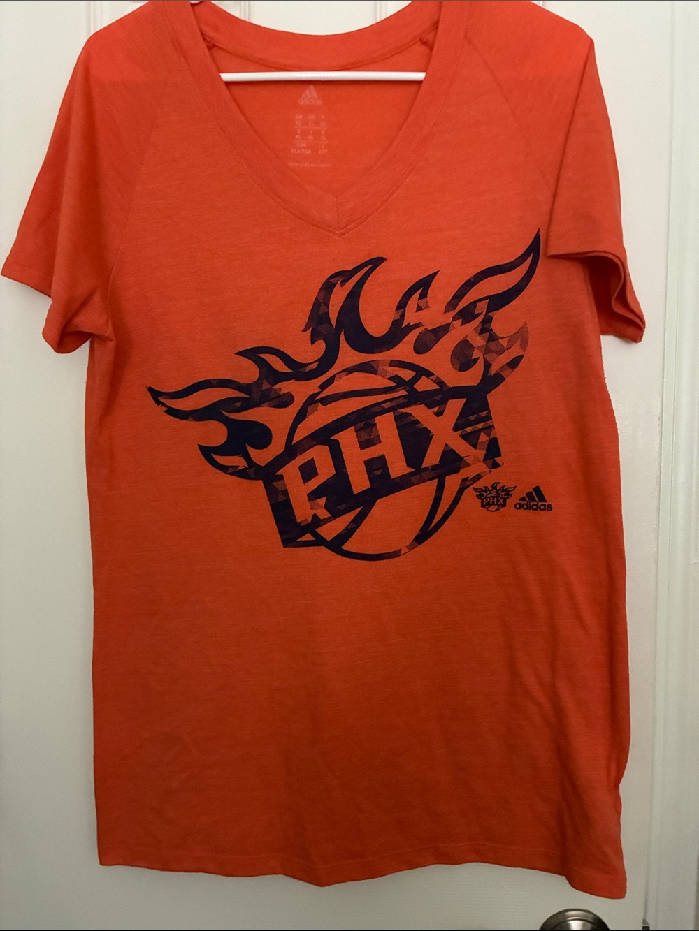 adidas Women’s Orange V-Neck PHX Flame Graphic Tee XL